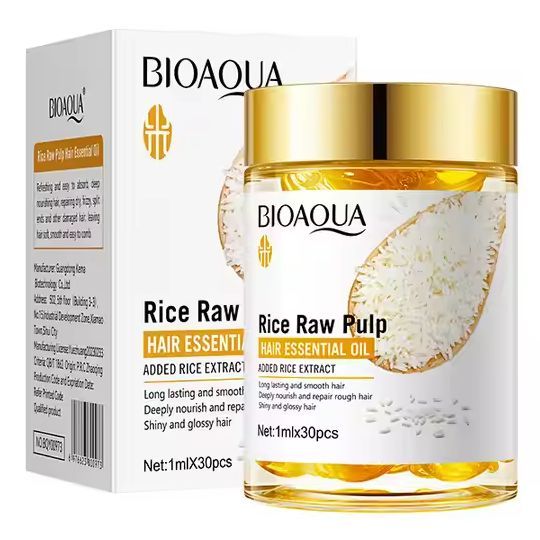 BIOAQUA Rice Raw Pulp Hair Essential Oil – 30 Capsules Organic Treatment Promotes Hair Growth Moisturizing Repair Damaged Growth Oil Hair Care Hair Oil BQY00973