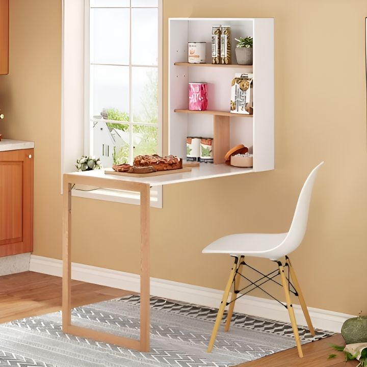 Foldable desk, Folding Shelf, Wall Mounted Rack, Space Saving Study Table, Storage Wooden Shelf