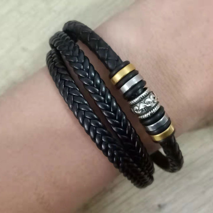 Cross-Border%20Foreign%20Trade%20Ethnic%20Style%20Jewelry%20Stainless%20Steel%20Bracelet%20Men's%20Multi-Layer%20Woven%20Leather%20String%20Titanium%20Steel%20Magnetic%20Snap%20Bracelet%20Wholesale%20-%20Image%204