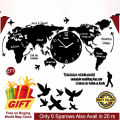 WallArt - Wooden World Map Clock - Best Quality - Large Size Wooden Clock - Black Colour - Best For Offices , Bedrooms and Gifts. 