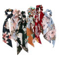 2pc Fashion Flower Print Hair Scarf Bow Scrunchies Ponytail Headband for Women Hair Accessories Bowknot Elastic Hair Rope Hairbands. 