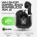 WKSHOP Air 31 Transparent Wireless Earbuds Bluetooth 5.3 TWS Earphones HD Bass Touch Control Noise Reduction Gaming Earbuds Long Battery Stereo Sound Compatible with Android iOS Mobile Phones Charging Case Low Latency Handsfree Music Ear Buds. 