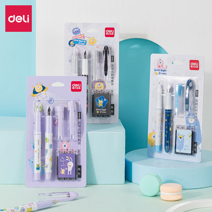 Deli S691 fountain pen set 0.38mm EF tip student writing with 2 pieces and 4 replacement ink sacs can be sent on behalf of the company