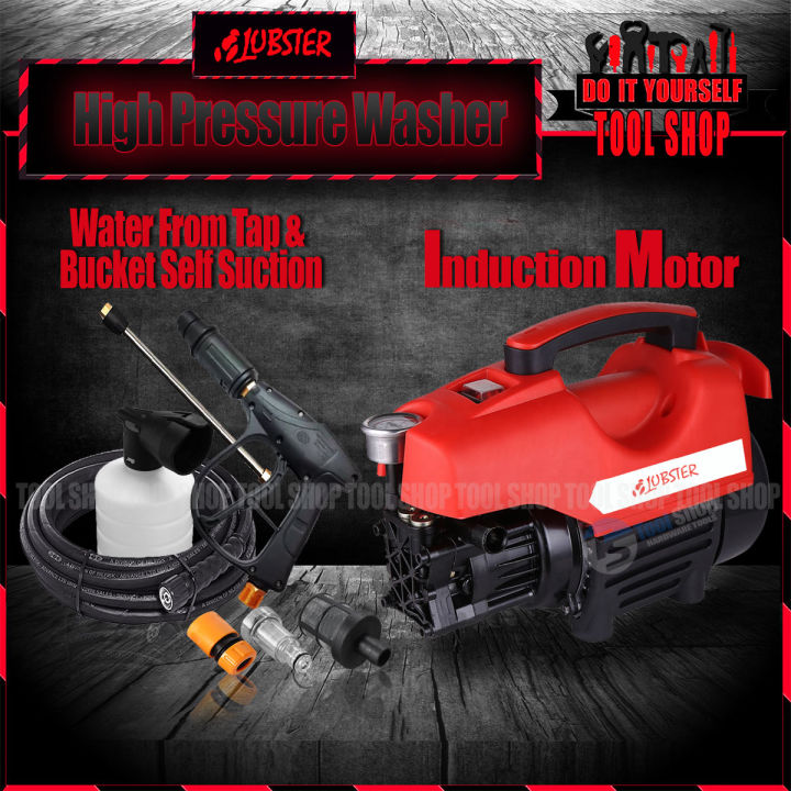 Lobster High Pressure Washer - Induction Motor - 2 in 1 Gu-n - Copper Motor - 1900W - 135Bar - Water From Tap & Bucket Self Suction System.