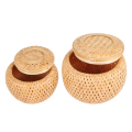 Set of 2 Small Decorative Bamboo Baskets with Lid for Storing Small Items Handmade and Braided Bamboo Storage Box. 