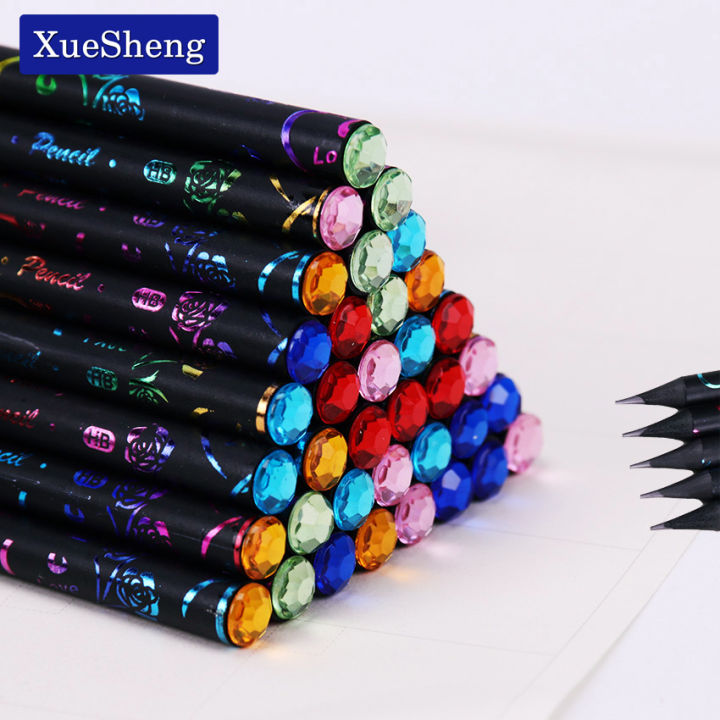 6PCS/Set DIY Pencil HB Diamond Printing Color Pencil Stationery Items Drawing Supplies Cute Pencils School Office Stationery