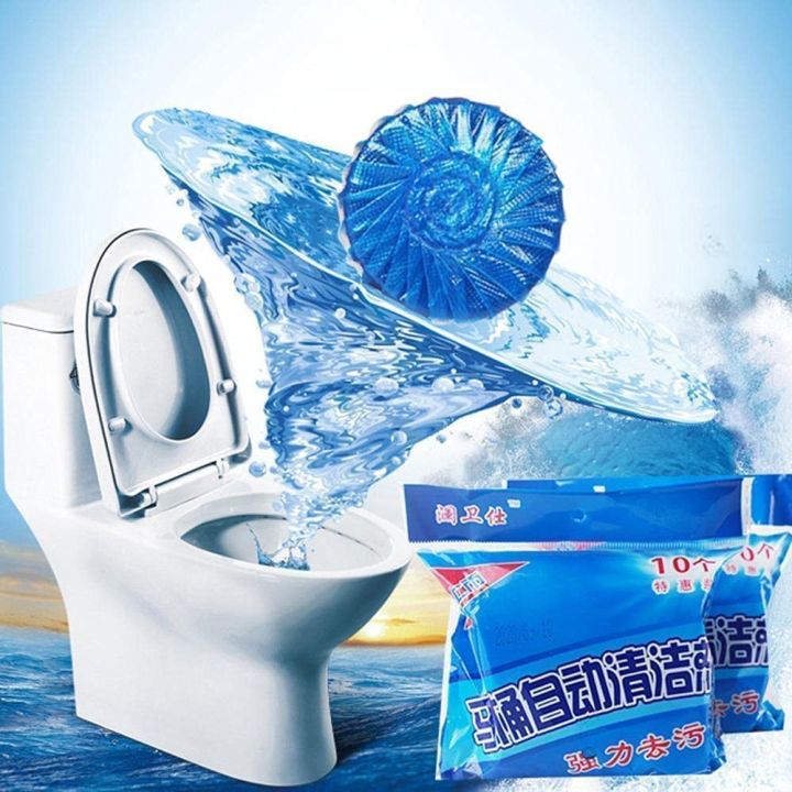Toilet Cleaner Automatic Flush Toilet Bowl Cleaner Tablets, Bathroom Toilet Tank Cleaner, Powerful Cleaning Ball Toilet Blue Deep Clean Bubbles, Mild Lemon Scent, Long-Lasting Fresh Air No Pungent Odor - 10Pcs