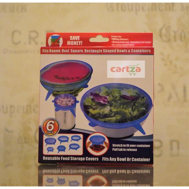 Cartza 6pcs Reusable Silicone Stretch Lids Covers Food Grade - Fits any Bowl or Container