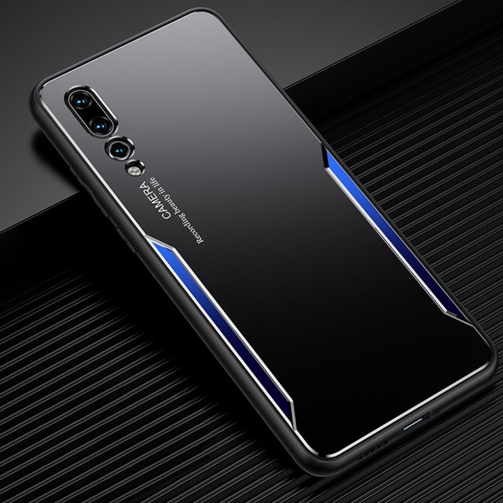 For Huawei P20 Electroplated Metal Back Panel Soft TPU Bumper Double Shockproof Protective Cover Compatible case