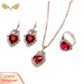 Women Heart Shape Rhinestone Pendant Necklace Lever Back Earrings Ring Jewelry. 