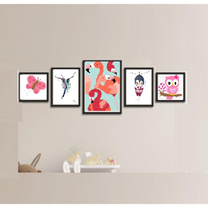 Kids Nursery Decor Frame Set with Prints, Baby Room Decoration 5 PCS Frame Collage, Nursery frame, New born Room Frame set Photo frames