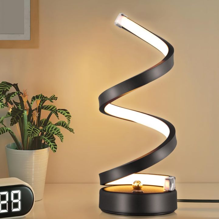 A-S Modern Spiral LED Table Lamp – Dimmable RGB Bedside Desk Light with ...