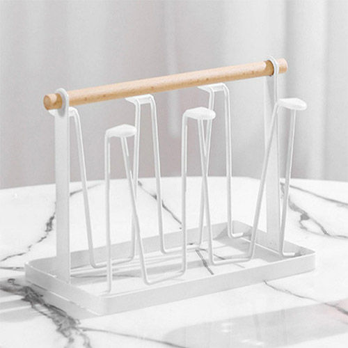 Modern White Metal and Wood Glass Drying Rack | Daraz.pk