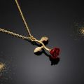 Falling Rose Pendant Necklace – Gold Plated Adjustable Chain. 