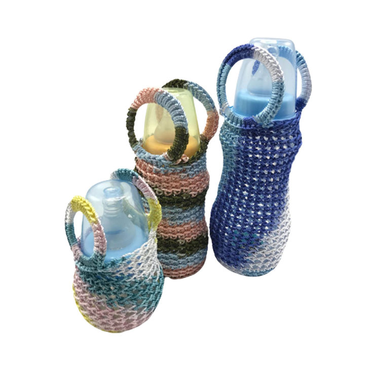 MiniMe Pack of 3 Crochet Fancy Feeder Bottle Cover / Feeder Covers for Small, Medium and Large Size bottle with Ring Handle (Qureshia Work)