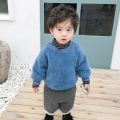 Boy's Hoody Autumn and Winter Sweater Baby Girl's Western Style Base Clothing Fleece-Lined Thickened Turtleneck Warm Two-Piece Top. 