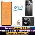 Tecno Camon 20 Pro Matte Glass Fiber Glass Protector + Back Protector Transparent Hydrogel Soft Film jell Protection + Back Rear Camera Protector 9H Gorilla Flexible Protection For Camon 20 Pro. 