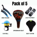 Pack of 5 Cycle Mud guard Cap Bell Axle Footrest Spiderman cycle seat 3D Breathable Bicycle Saddle Net Cover. 