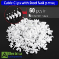 60 PCS Round Cable Clips White Cable Management 5, 6, 7, 8, 9mm Cable Nail Clips Electrical Cable Wall Clips for Wire Ethernet Cable, Telephone Cable, TV Wire by Electrica. 