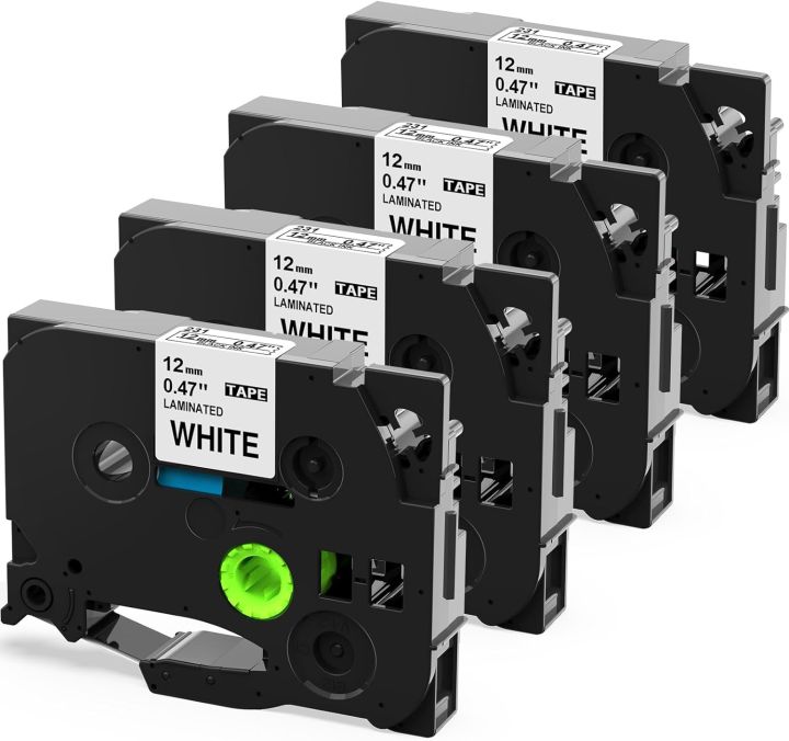 4-Pack Label Maker Tape 12mm Compatible with Brother P Touch TZe-231 TZe231 TZe TZ Tape 12mm 0.47'' Laminated White Work for Brother PTH110 PT-D210 PTD600 PTD400AD PT-1290 Label Makers