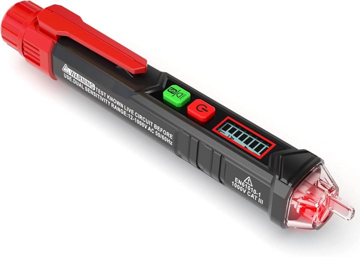 KAIWEETS Voltage Tester HT100 Non Contact AC Electricity Detect Pen 12V-1000V/48V-1000V Dual Range with LCD Display LED Flashlight Buzzer Alarm Wire Breakpoint Finder