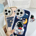 AMORVOR for Samsung Galaxy A23 Back Cover (With Free Holder) Astronaut Soft Wavy Phone Case Camera Protection Transparent TPU Soft Cover. 