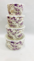 04 Pieces Ceramic Sealed Fresh Bowl Set With Plastic Lid - Multicolor. 