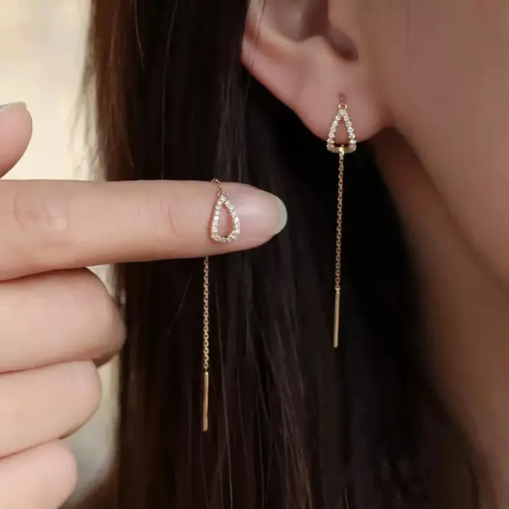 Drop Ear Line Long Hanging Earrings For Women Rose Zircon Crystal Piercing Threader Earing Ear Accessories Jewelry