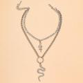 Aprilwell Snake Layered Pendant Necklace For Aesthetic Silver Color Chain Jewelry E Girl For Friends. 