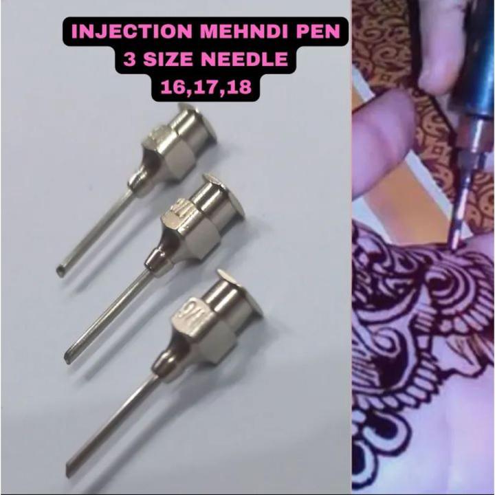 Injection Mehndi Pen 3 Size Needle, Create Amazing Henna Designs by Henna Applicator Syringes Pen