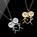 Cute Doodle Stickman Finger Stainless Steel Couple Necklaces Funny Doodle Pendant BFF Couple Chain Necklace Women Men Jewelry. 