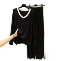 Black with White Pipen and Black with White Panel Pajama Full Sleeves Night Suit for Her. 