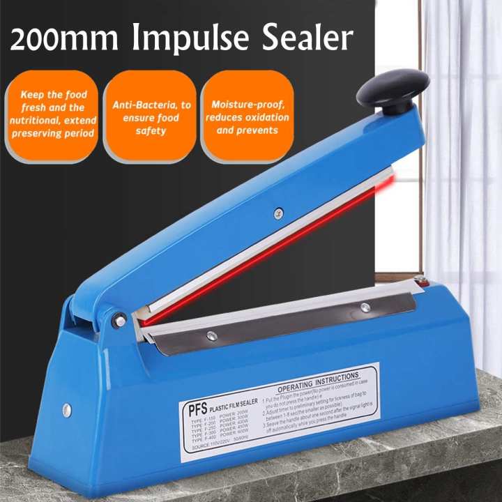 8 Inch Impulse Bag Sealer.200mm Impulse Manual Sealer Heat Sealing Machine With 8 Gear Temperature Control Manual Poly Bag Heat Sealer