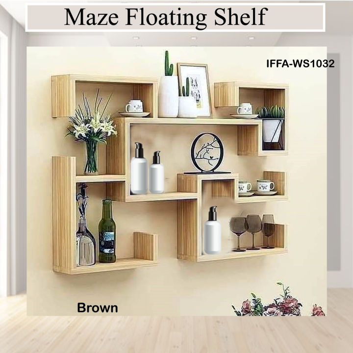 Maze Floating Shelf – Multipurpose Floating Shelf - 7 Large Space Shelf - This shelf is ideal for displaying unique decorative pieces, picture frames, magazines, plants, books, and more