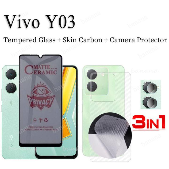 Vivo Y03 Matte Privacy Tempered Glass For Y28 Y27 Y27S Y17S Y 03 Anti-Spy Privacy Ceramic film 3 in 1 Camera Lens Glass and Back Film