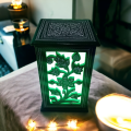Handcrafted Wooden Lamps With Different Colorful Lights. 