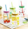 New Arrival 450ml Transparent Fruit Juice Cool Drink Glass Cup Mug Mason Jar Lemon Bottle with Cover Straw Sport Water Bottle. 