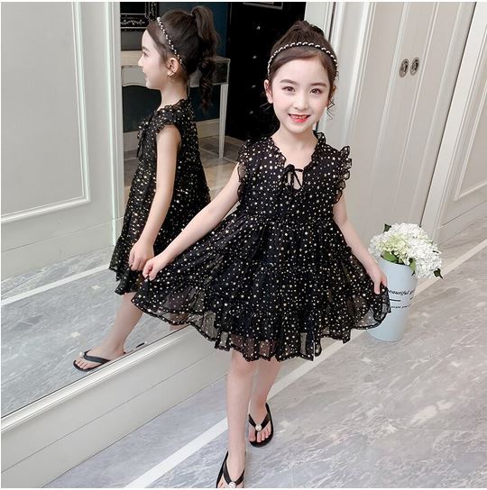 Kids%20baby%20girl%20dull%20gold%20stars%20black%20chiffon%20frock%20children%20dress%20for%20party/event%20-%20Image%202