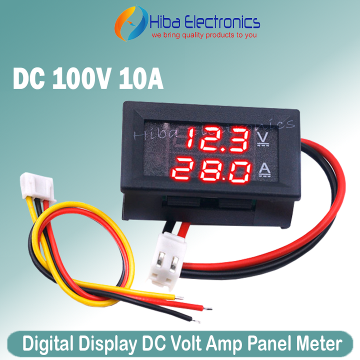 DC volt amp meter Digital Display DSN-VC288 100V 10A Panel Mount Meter DC VA Meter Red Blue Display (wires included)