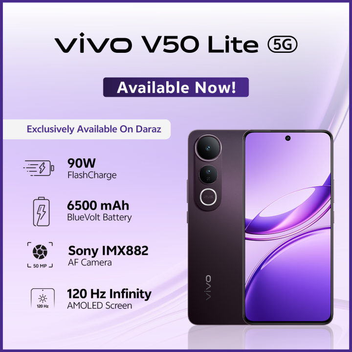 vivo V50 Lite 5G - 12GB RAM - 256GB ROM - 6500mAh Battery - 90W FlashCharge - In-Display Sensor