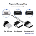 Original AOJI Cable Branded Degree Rotate Round Best Quality Magnetic Charging Cable Pin For Magnetic Charing Cable Android / Type C / iiphone 3 in 1 Magnetic Charging Cable with LED for Micro- USB , IOS & Type-C devices Nylon Braided 3 in 1 Cable for IPH. 