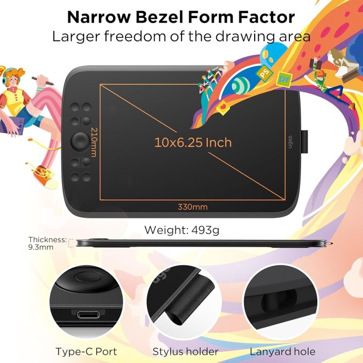 UGEE%20Upgrade%20M908%2010x6.25Drawing%20Tablet,Graphics%20Tablet%20with%208%20Hot%20Keys%20&%20Scroll%20Wheel,Battery%20Free%20Stylus%20of%2016K%20Levels%20Pressure%20Sensitivity%20Drawing%20Pad%20Compatible%20with%20Windows/Mac/Android%20Art%20Tablet%20-%20Image%206