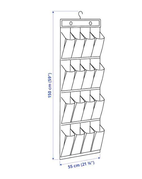 IKEA SKUBB Hanging shoe organiser w 16 pockets, dark grey