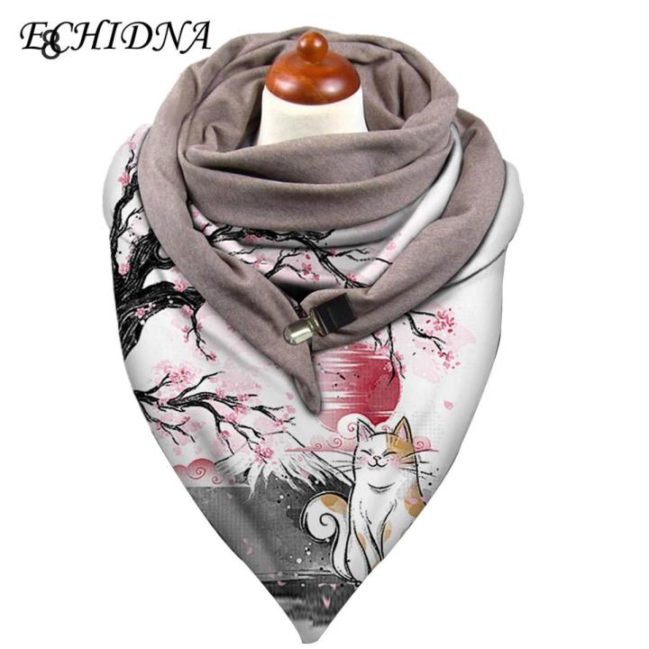 ECHIDNA Warm Scarves Thickness Fine Stitching Exquisite Cute Cats Pattern Winter Triangle Scarf