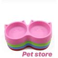 Double Food Bowl - Cat shape For pets -pink. 