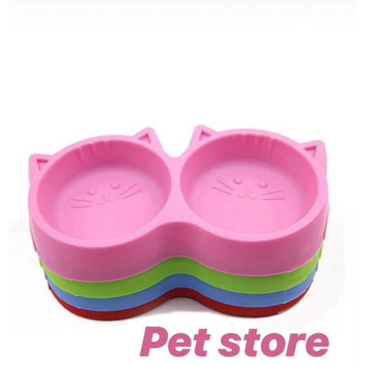Double Food Bowl - Cat shape For pets -pink
