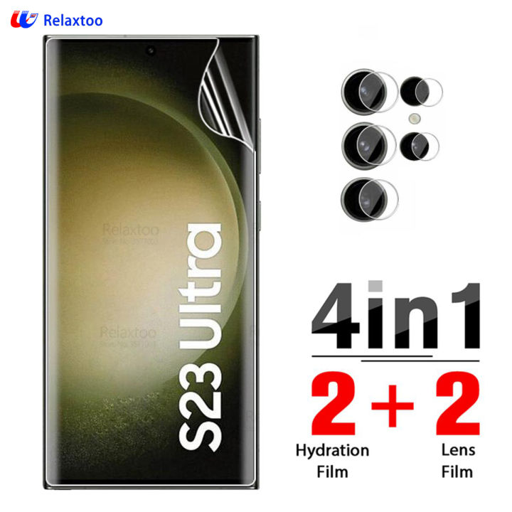 Relaxtoo For Samsung Galaxy S23 Ultra 4in1 Screen Protector Hydrogel Soft Film Camera Film For Samsung Galaxy S23Ultra Full Coverage Protective Film Not Glass