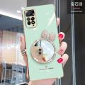 For Xiaomi Redmi Note 11 Pro Back Cover Bowknot Makeup Mirror Luxury 6D Plating Frame Shiny Cases Soft Silicone Square Protective Mobile Phone Case for Girls. 