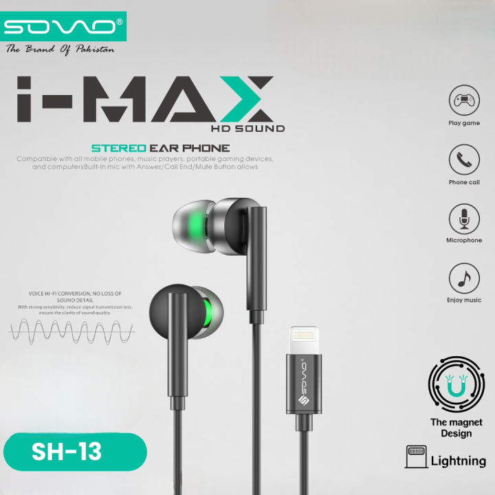 SOVO SH-13 Lightning Handsfree - Earphones With Crystal Clear HD Stereo Sound, Pure Bass And Microphone