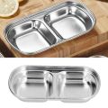 Techmanistan 2 Compartments Stainless Steel Plate, Stainless Steel Rectangular Thali Plate, 2 compartment Thali, Divided Dinner Plate, 2 Compartment Serving Tray, Nuts Tray. 